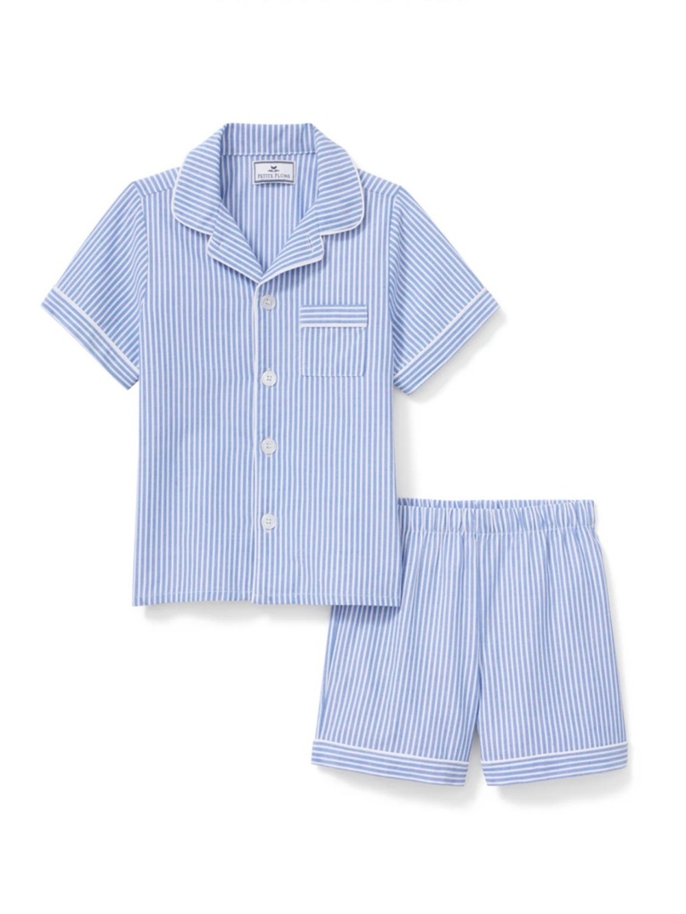 Petite Plume Kid's Twill Pajama Short Set in French Blue Heritage Stripe - Picture 5 of 5